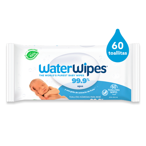 Toallitas con 99.9% agua, sin alcohol. Ideales para piel sensible x 60 unds.